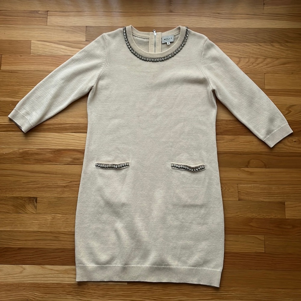 Milly Wool & Cashmere Crystal Embellished Sweater Mini Dress Size Small